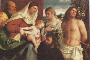 Sebastiano del Piombo The Holy Family with st Catherine st Sebastian and a Donor sacra Conversazione (mk05) Norge oil painting art